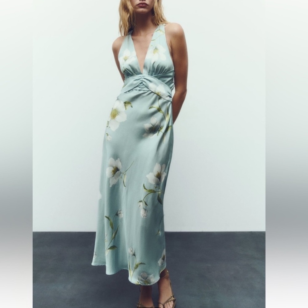 Brand New Zara Floral Satin midi dress